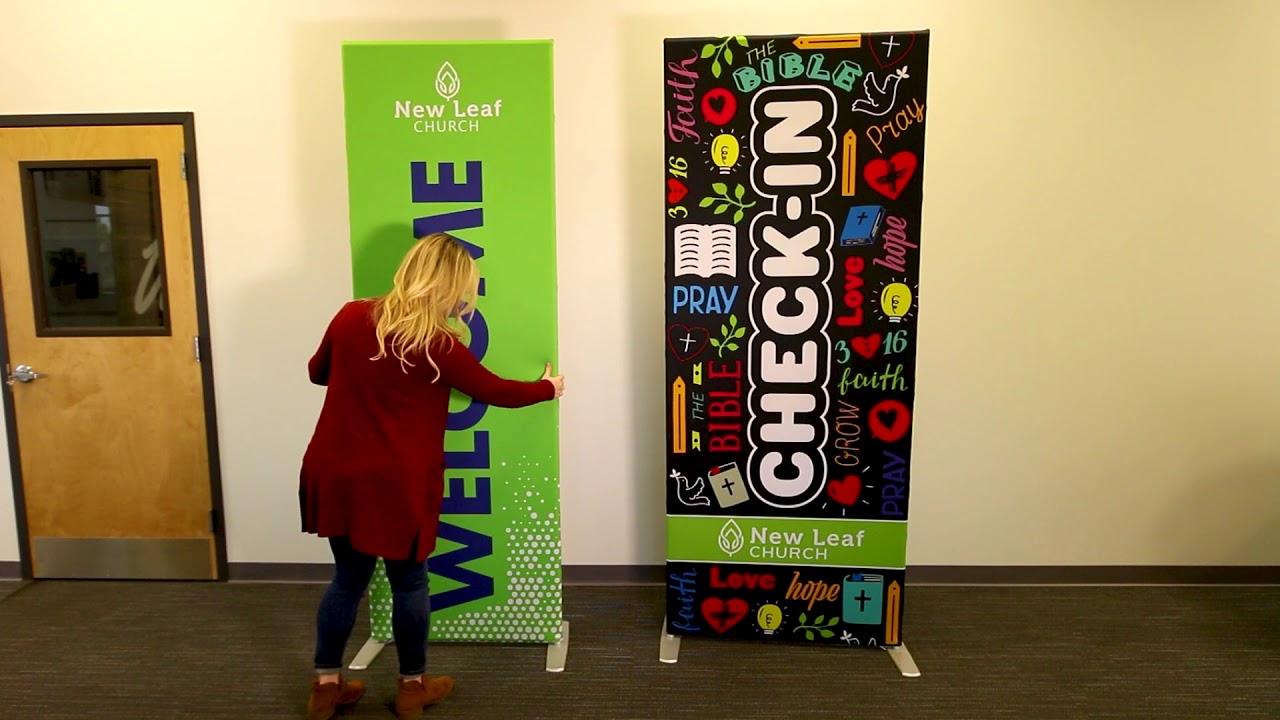 Church Fabric Banner Stands, multi-purpose, Easy set-up.
