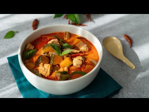 Thai Red Curry Chicken & Squash Recipe แกงเผ็ดไก่ - Hot Thai Kitchen