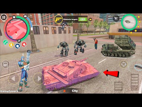 Rope Hero: Vice Town (Tank Fight Destroy Green Car Robot) Crossroads Stampede - Android Gameplay HD