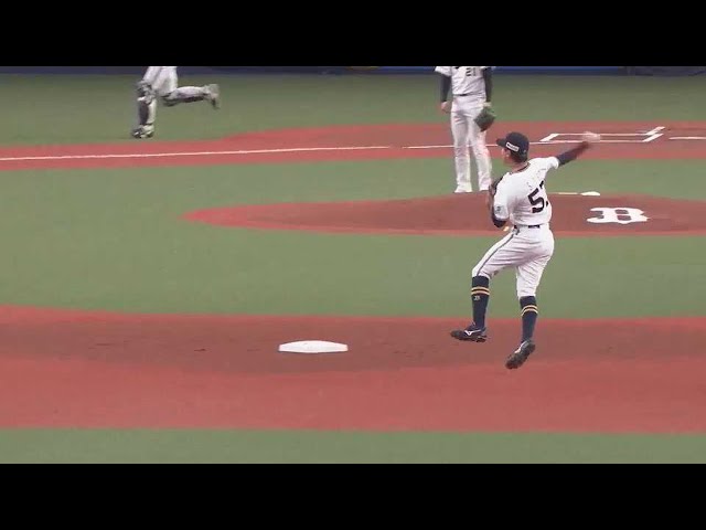 【1回表】守備で魅せる!! バファローズ・宜保翔 難しい体勢からのジャンピングスロー!!  2023年5月20日 オリックス・バファローズ 対 北海道日本ハムファイターズ