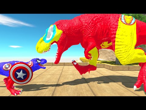 CAPTAIN AMERICAN Vs IRON MAN T REX MOUNTAIN DEATH CLIMB - Animal Revolt Battle Simulator