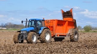 preview picture of video 'Loonwerk Staelens - New Holland TM165 & DEWA mestwagen'