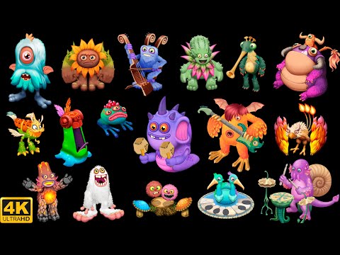 Cave Island - All Monster Sounds and Animations (My Singing Monsters: Dawn of Fire) 4k