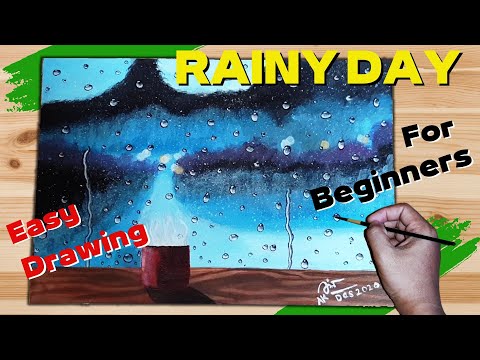 How to Paint rainy Day Step by Step for Beginners | Lukisan akrilik hari hujan