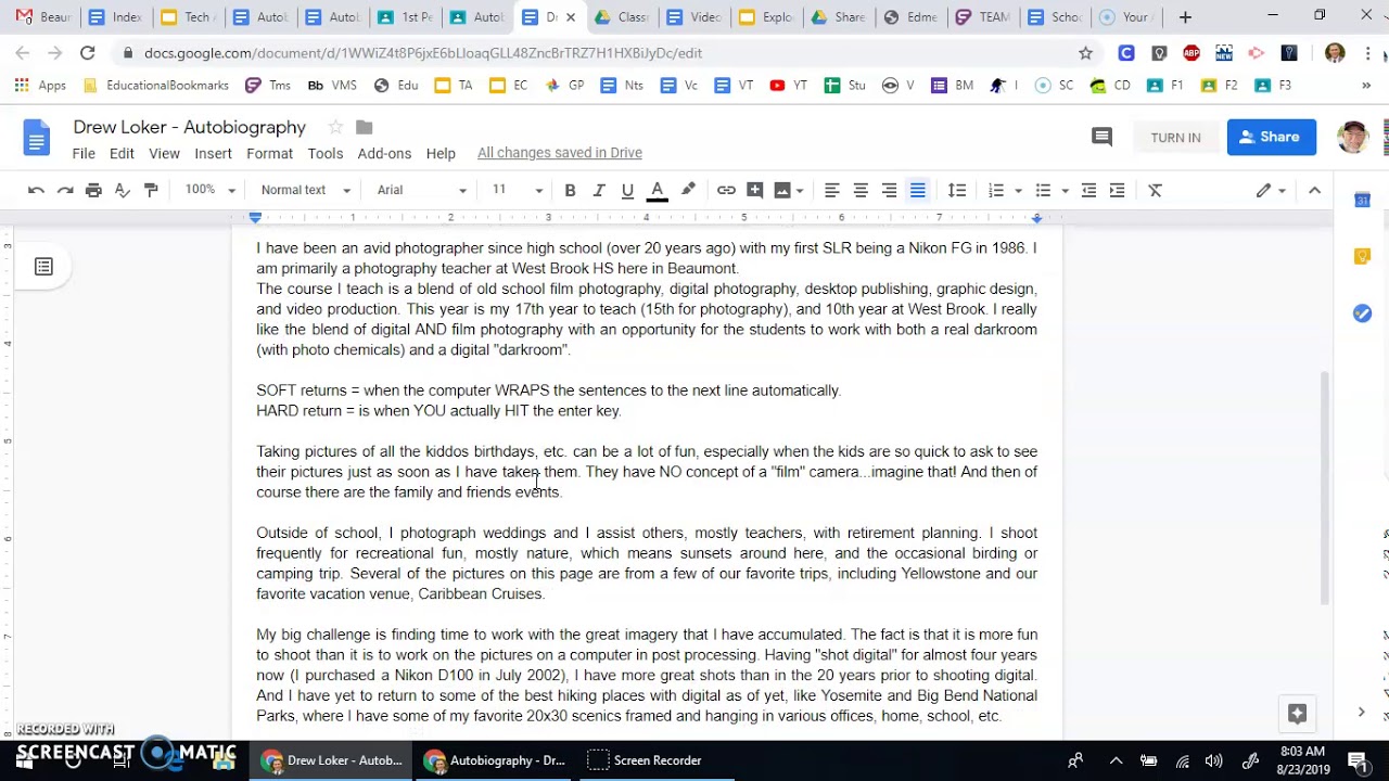 Autobiography Startup, Google Docs