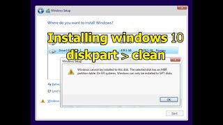 Installing windows 10 with Diskpart clean disk