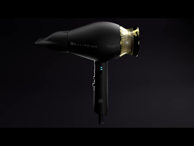 Professioneller Föhn Bellissima Creativity 4 You 1800W 3 Temperaturstufen 2 Geschwindigkeiten mit Zubehör Ionen-Technologie Schwarz-Gold video