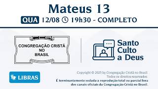 Santo Culto a Deus (Libras) – QUA - 12/08/2026 19:30