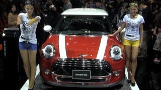 Half Japanese Half Spanish Model on the right MINI car Booth at Tokyo Car show 112413 03653