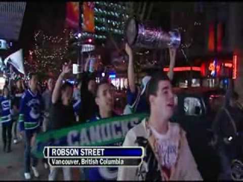 Canucks Fans Celebrate in Downtown Vancouver After Sweeping the Blues