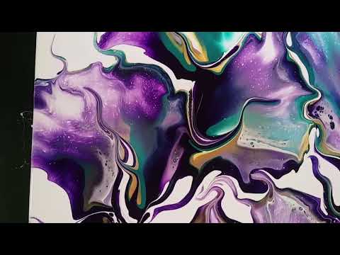 Dutch Bloom w/TEAL, PURPLE AND GOLD💜 easy fluid art paining, acrylic pour #asmr