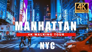 🇺🇸 Night Walking Walking Tour - NYC Manhattan, Mid Town, Times Square [4K HDR - 60fps]