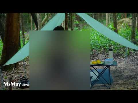 FULL 30 DAYS THE AMAZONA GIRL SOLO CAMPING SURVIVAL IN THE RAIN JUNGLE - BUILDING SHELTER - ASMR