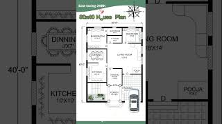 30’× 40’ house plan, 30 by 40 home plan, 30*40 house plan, East Facing 2BHK & Parking #floorplan