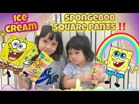LAIQA DAN AZIZAH MAKAN ICE CREAM SPONGEBOB SQUARE PANTS 😱 #viralvideo #trending