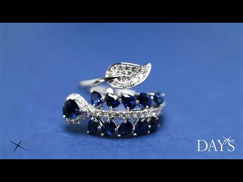 Pear Shape Sapphire Feather Ring in 18kt White Gold with Diamonds (1/2ct tw)