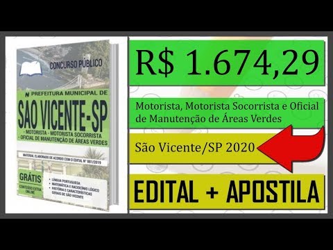 Edital Concurso de São Vicente SP 2020 - Diversos Cargos de Nivel Fundamental Incompleto