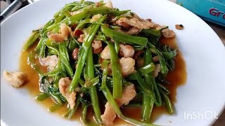 របៀបឆាសៀងត្រកួន with 1.25$ - How to make Fry morning glory with pork - Easy