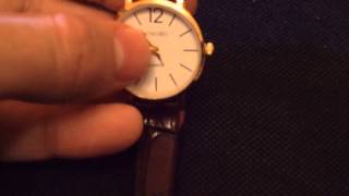 Stylish Round Quartz Watch Golden Wristwatch & Synthetic Leather Band for Lady Woman Girl Female