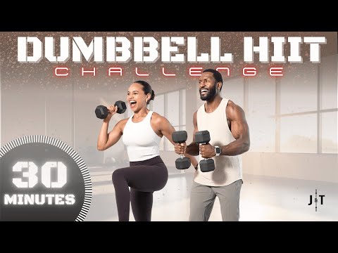 30 Minute Full Body Dumbbell HIIT Challenge [Standing Only Workout]