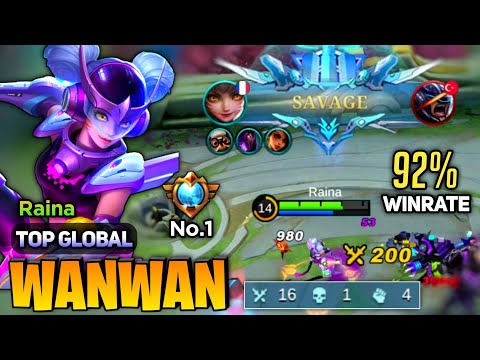 SAVAGE! 92% WR Wanwan OP Goldlane [ Top Global Wanwan Best Build 2022 ] Raina - Mobile Legends