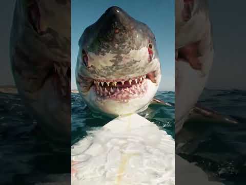 Giant Great White Shark Gets WAY Too Close To Surfboard! | AI
