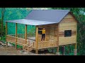 TIMELAPSE: START to FINISH Alone Building wooden House - Build a concrete road to the cabin