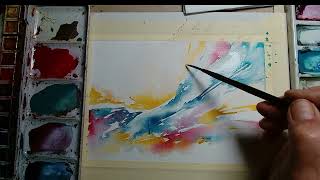 Abstract Watercolor | Blending Blues, Yellows, and Pinks