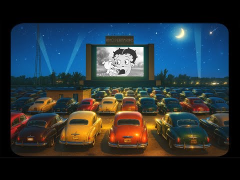 1949, you're at a Drive-In Theater 🍿🎥 Vintage music playing in the car, crickets, night ambience