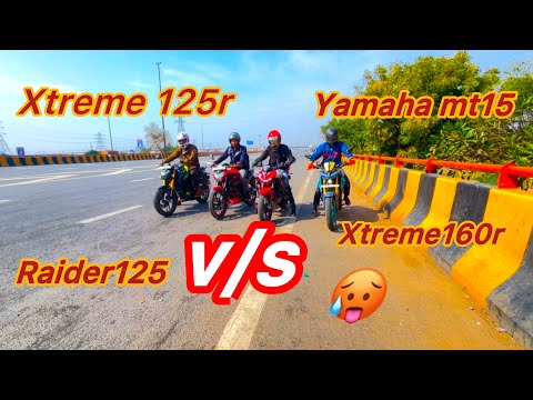 hero xtreme 125r v/s yamaha mt15 v/s xtreme 160r drag race 🔥🥵 || #motovlog #dragerace #bikerider