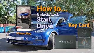2021 Tesla Model Y How to start unlock, lock and drive | Phone vs Key card