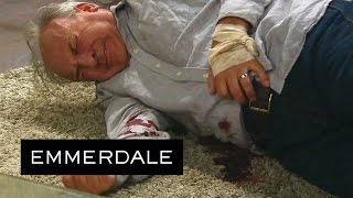 Emmerdale - Lachlan Shoots Lawrence With A Shotgun