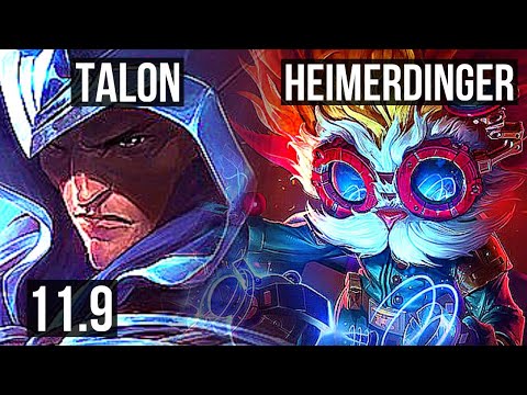 TALON vs HEIMERDINGER (MID) | 7/0/2, 1400+ games, 1.0M mastery, Godlike | KR Master | v11.9