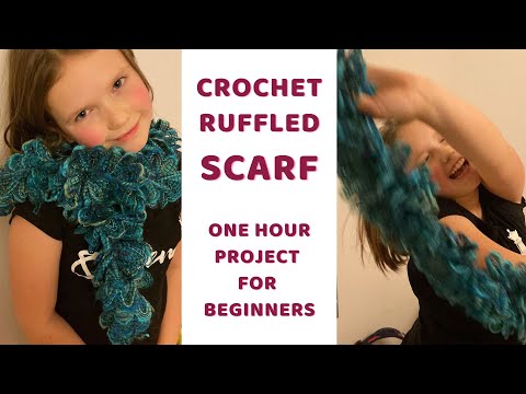 Create ruffled scarf in one hour. One ball. Super easy. Perfect for Beginners and kids crocheting.