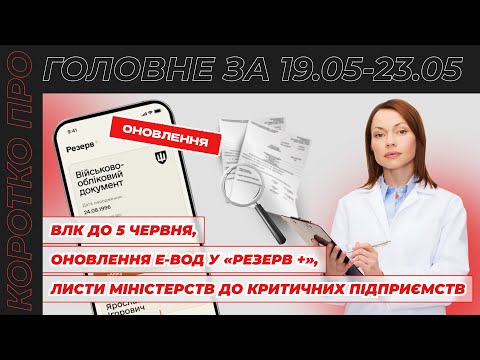 відео прев’ю для ВЛК до 5 червня, оновлення е-ВОД у «Резерв+», листи до критичних підприємств та звільнення у воєнний час. Коротко про головне за 19.05 - 23.05.2025