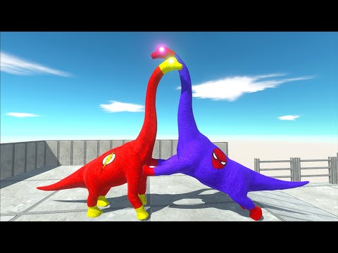 SPIDERMAN BRACHINOSAURUS vs FLASH BRACHI DEATH CLIMB - Animal Revolt Battle Simulator