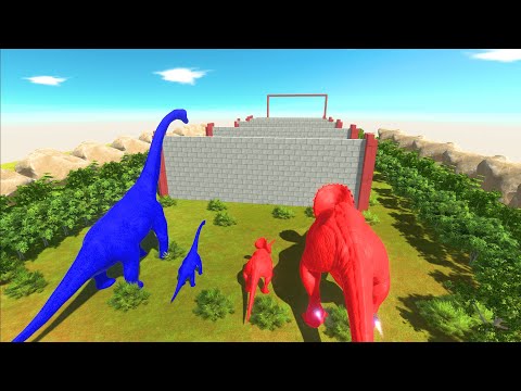 Different Size Blue Brachiosaurus vs Red Triceratops Clash Block Race Animal Revolt Battle Simulator