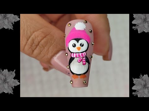 Te ENSEÑO COMO dibujar PINGÜINO NAVIDEÑO | Nail Art