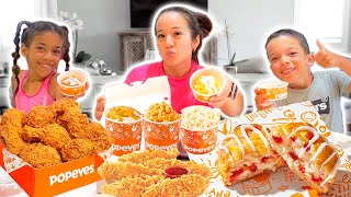 POPEYES MUKBANG | Trying Strawberry Biscuits for the 1st Time! | THE EXTRA FAMILY