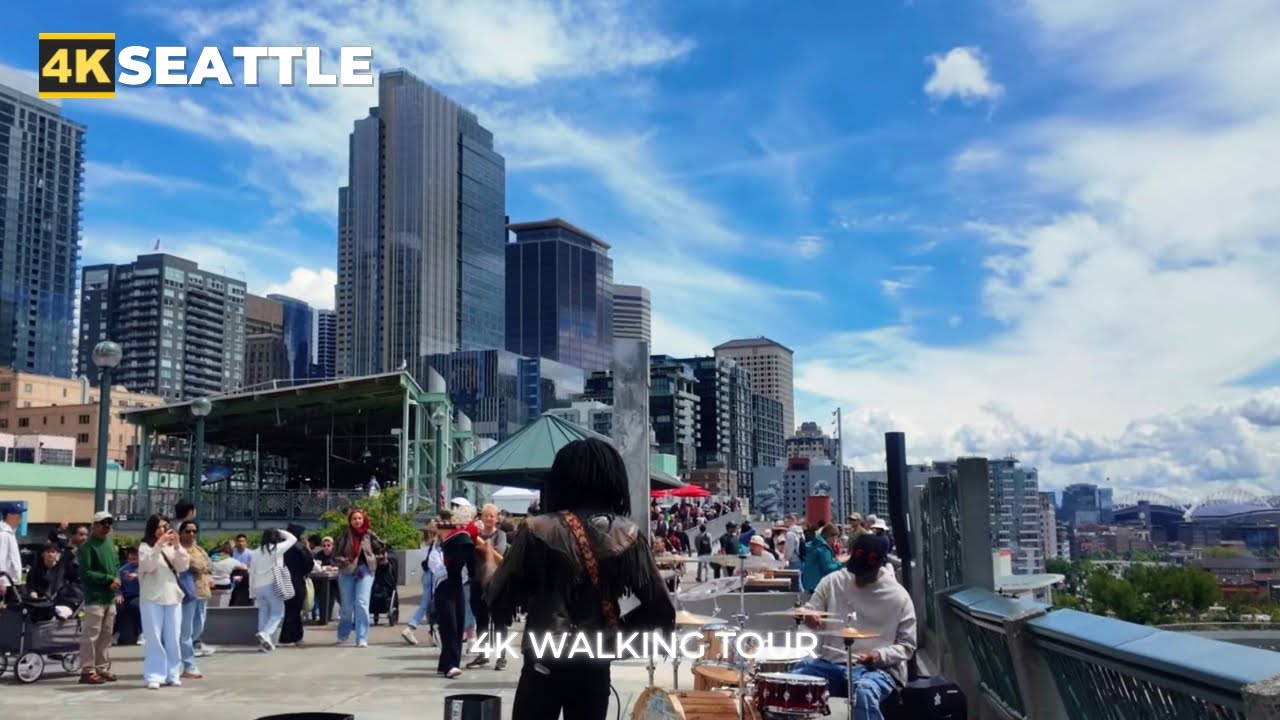 4k Seattle Walk - Waterfront crowds during the Seattle World Cup