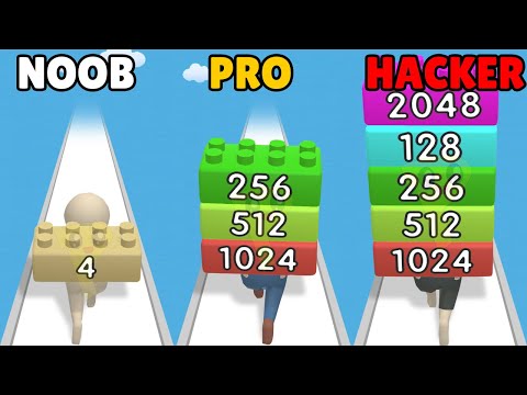 NOOB vs PRO vs HACKER in Brick Runner 2048