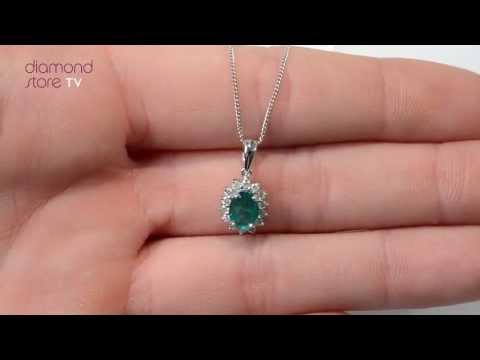 FER27-GY - Delightful Emerald 0.80CT And Diamond 18K White Gold Pendant