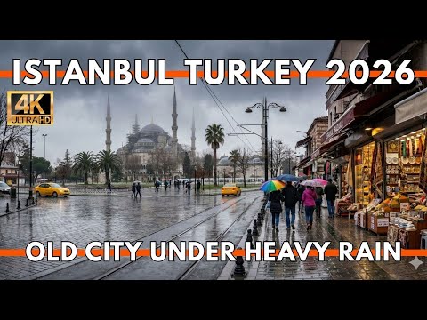 Istanbul Turkey 2026 4K Walking Tour | Sultanahmet Bazaar & Restaurants Walk (Rainy Day Vibes)