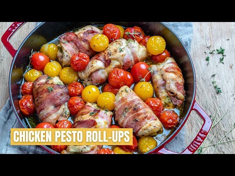 How To Make Chicken Pesto Roll Ups - Bacon Wrapped Chicken Roll Ups Recipe - Blondelish