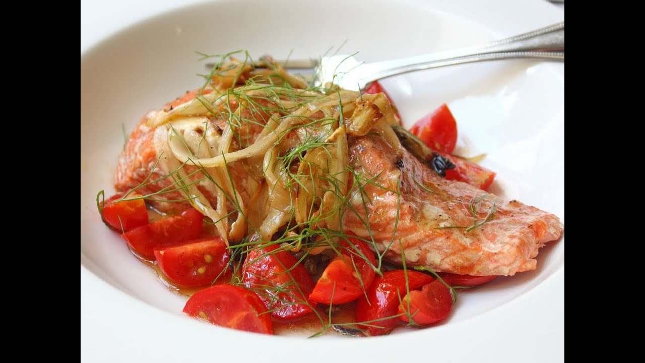 Baked salmon with fennel & tomatoes video thumbnail