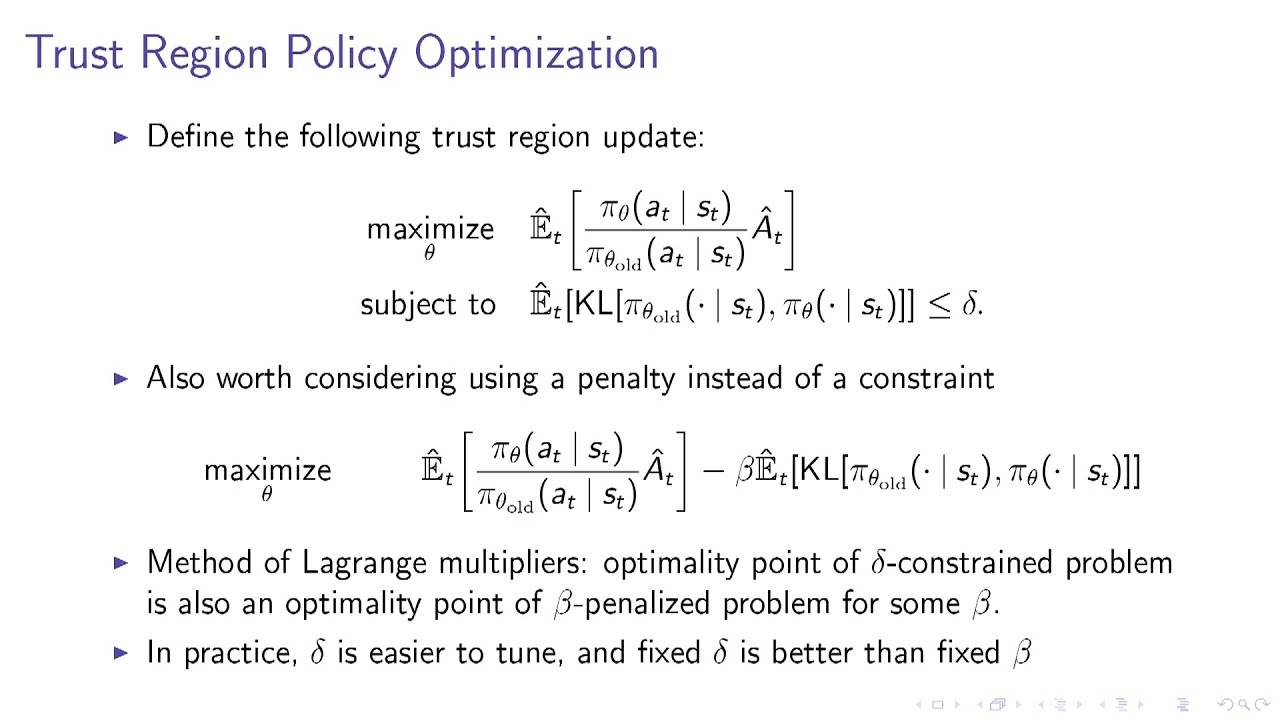 Deep RL Bootcamp  Lecture 5: Natural Policy Gradients, TRPO, PPO
