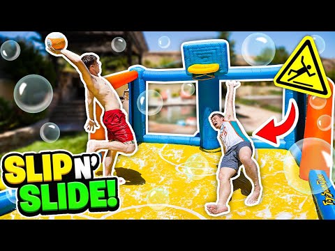 INSANE Slip n Slide Basketball Challenge! (DANGEROUS)