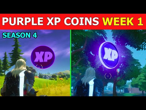 All 2 Purple Coins Locations Week 1! Fortnite Season 4 Purple Xp Coin Locations!