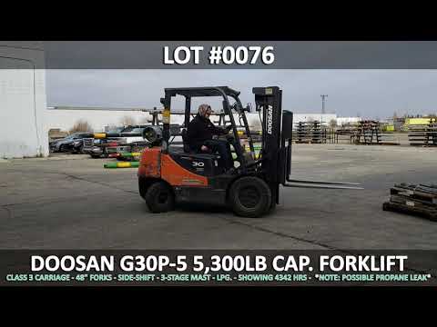Lot #0076: Doosan G30P-5 5,300lb Cap. Forklift | Fort Sask Auction Day 4 Closes Nov 6, 2020