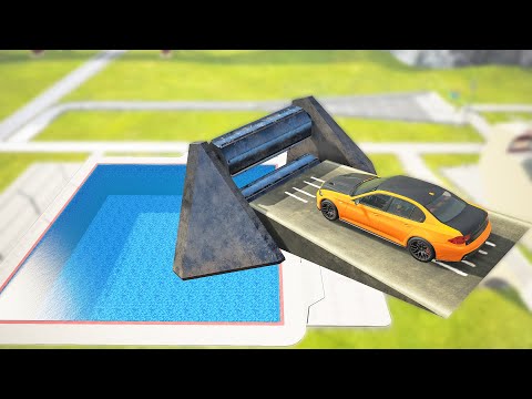 Cars Jumping Into Pool through Large Roller – BeamNG.Drive